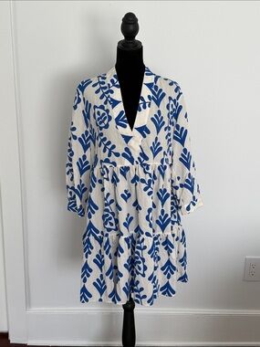 Zara White and Blue Mini Dress
